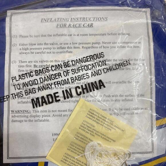 Vtg 1994 Genny Light Beer Inflatable Race Car #1 Bar Promo 24"×12" Unused & New - Picture 4 of 9